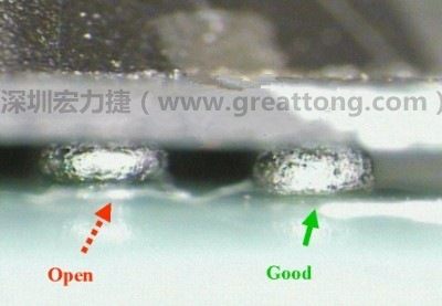 BGA錫球直徑變大，表示焊錫空焊(solder skip)