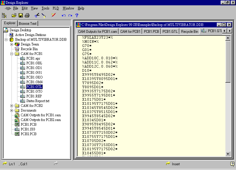 要檢查各Gerber輸出文件，則在瀏覽器中打開CAM Output for PCB1，即可看到一系列Gerber輸出文件。