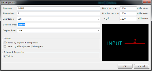 按下工具 "Add pins to the component"， 如底下畫面，  Electrical type 都選 Passive