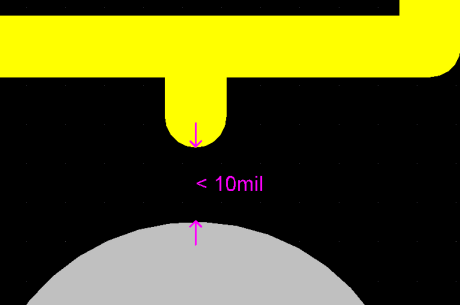 顯示每項違例的細(xì)節(jié)，本例的絲印與焊盤的間隔少于10mil.