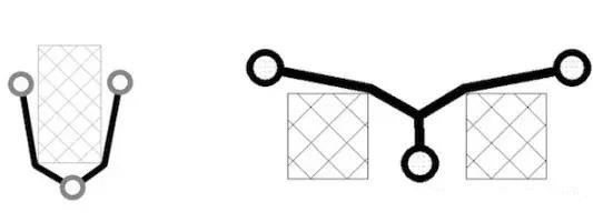 圖12：樹和(灰色顯示的)障礙物。(a)最小生成樹，(b)Steiner樹。