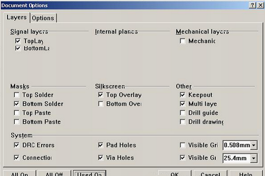 按“L”打開層設(shè)置窗口，打開各層圖形進(jìn)行初步檢查，看文件有無設(shè)計(jì)上的問題或有無特殊的、在處理文件時(shí)需特別留意之處